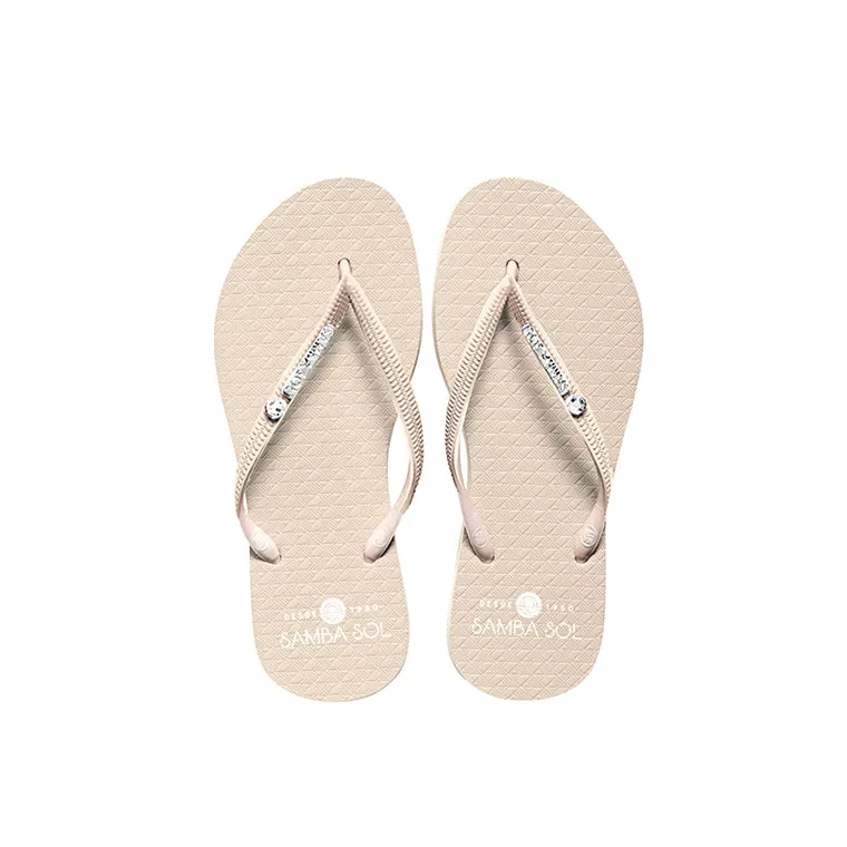 Samba Sol Women's Swarovski Crystal Collection Flip Flops - Cream Crystal