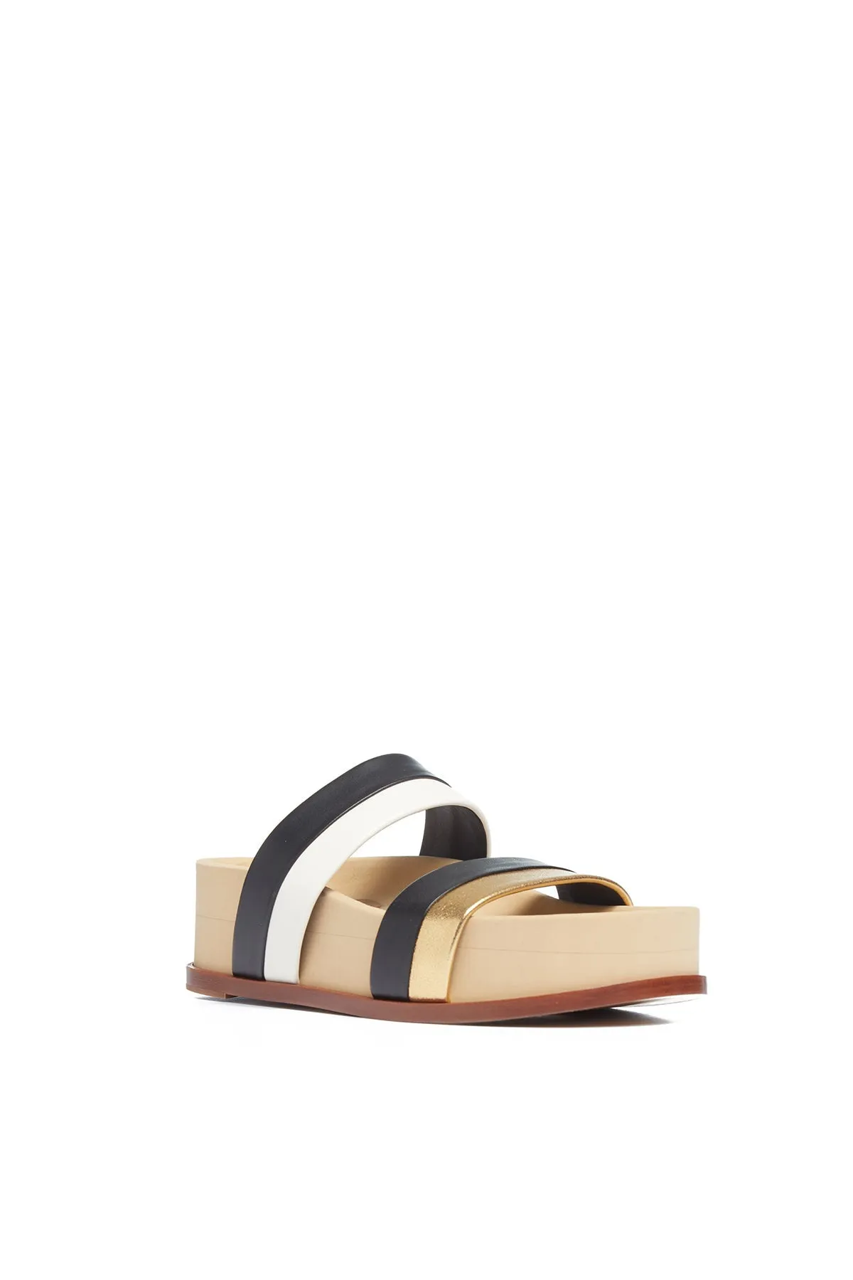 Striker Platform Sandal in Ivory, Gold & Black Leather