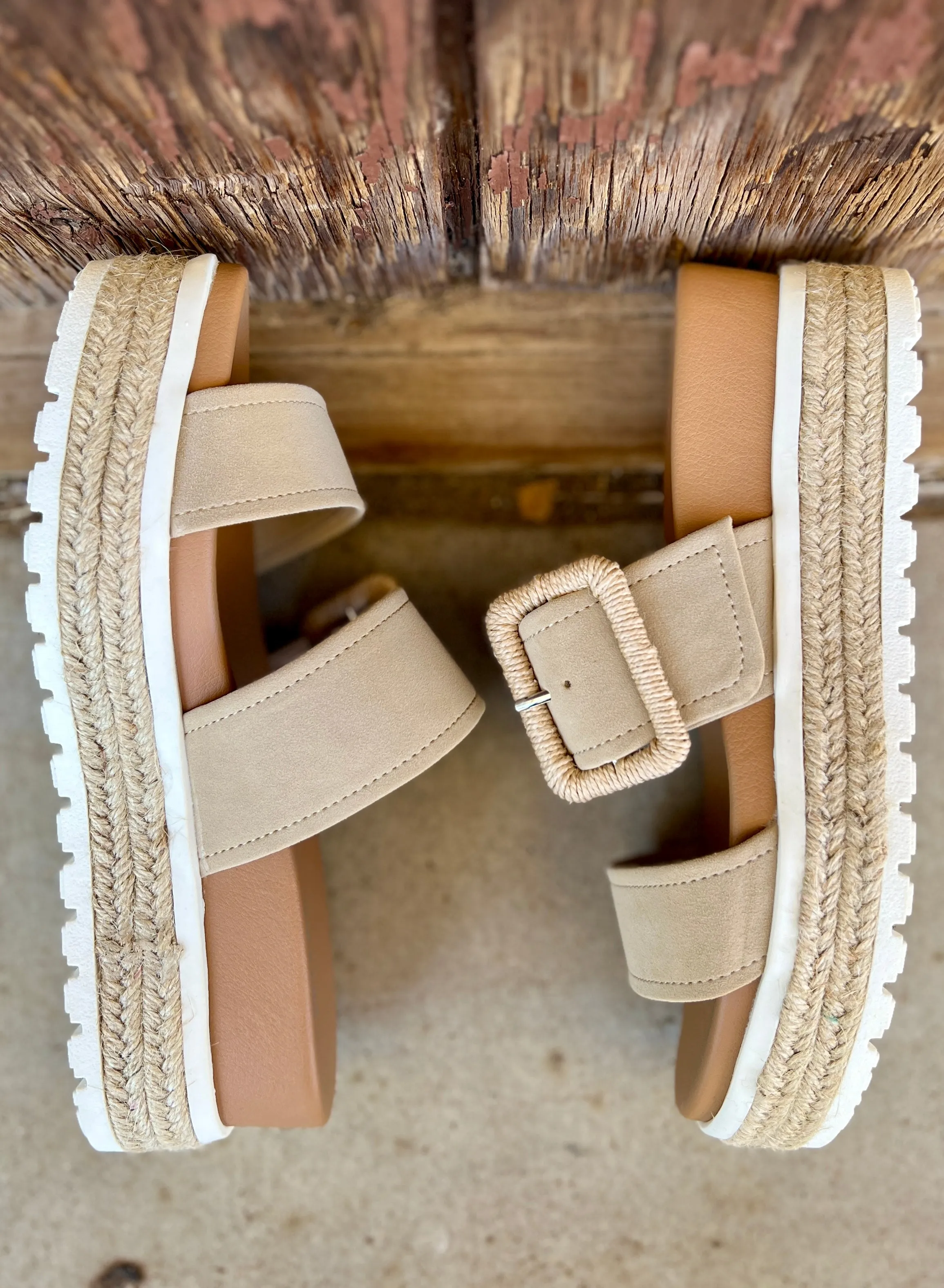 Suede Sand Raffia Platform Sandals*