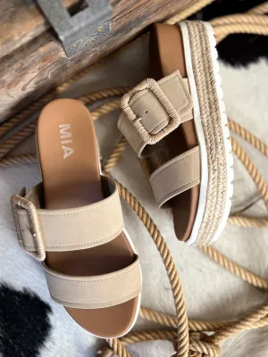 Suede Sand Raffia Platform Sandals*