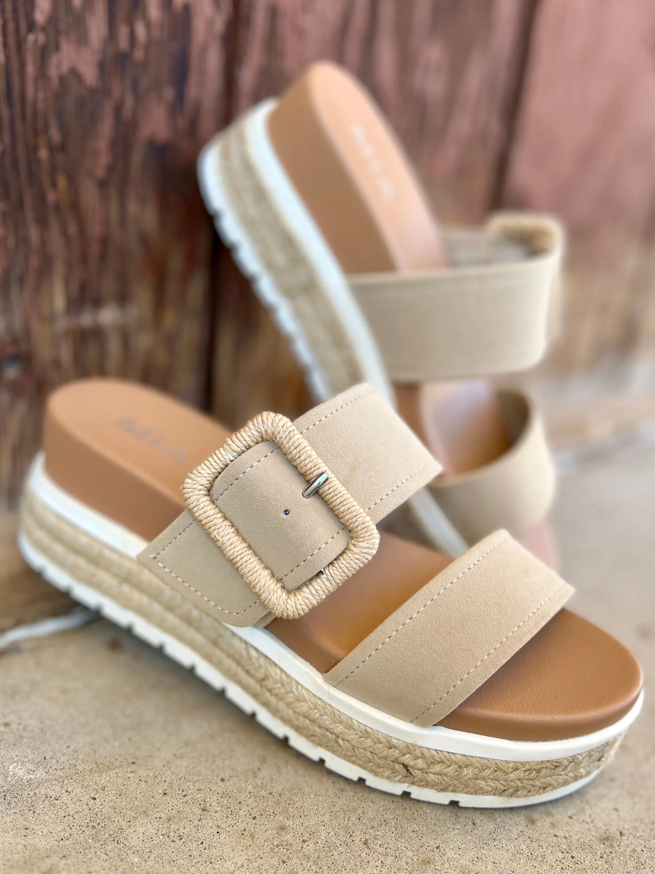 Suede Sand Raffia Platform Sandals*