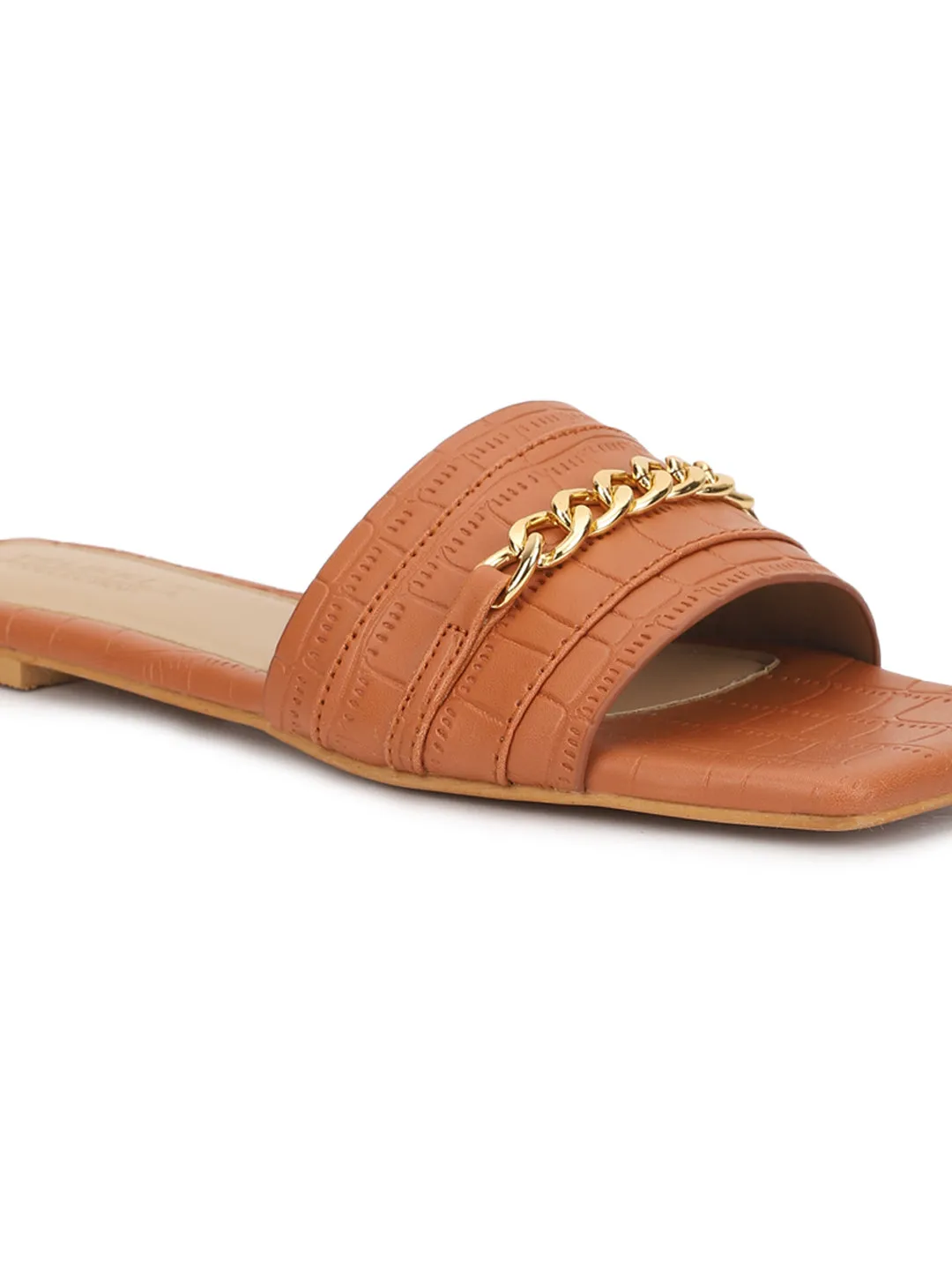 Tan Croc PU Slip-On Flats (TC-ST-002-TAN)