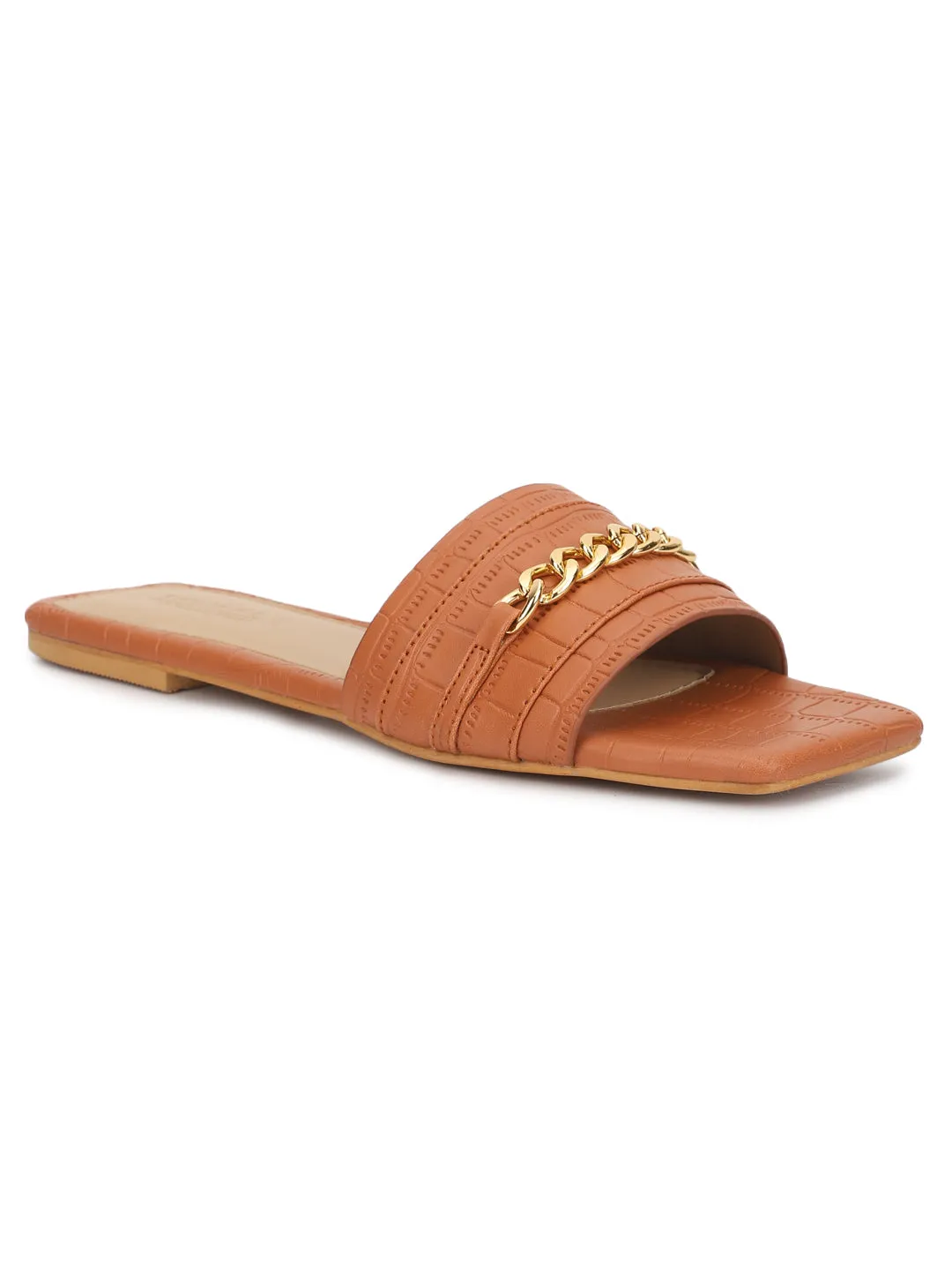 Tan Croc PU Slip-On Flats (TC-ST-002-TAN)