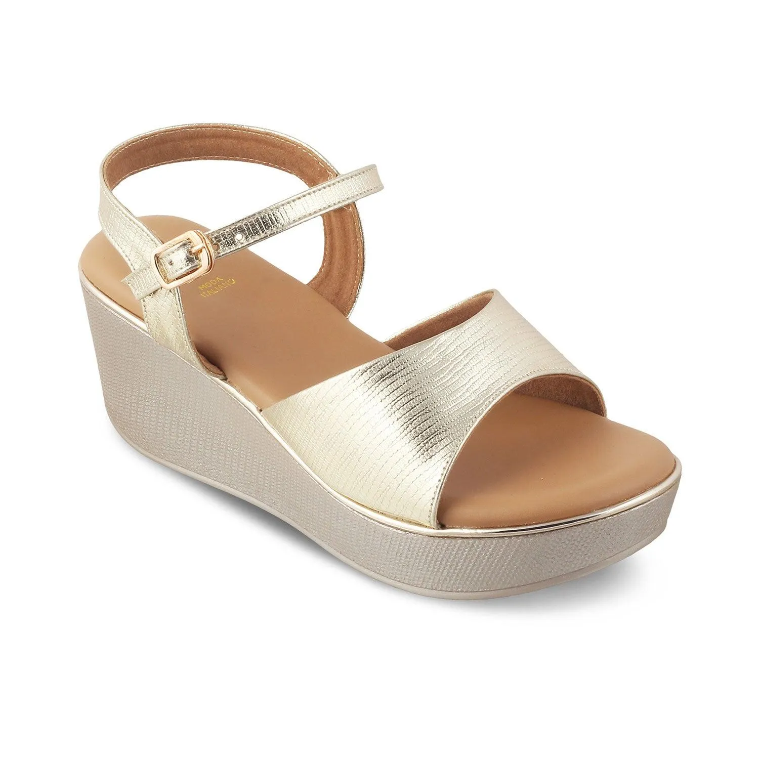 The Bannes Gold Women's Dress Wedge Sandals Tresmode