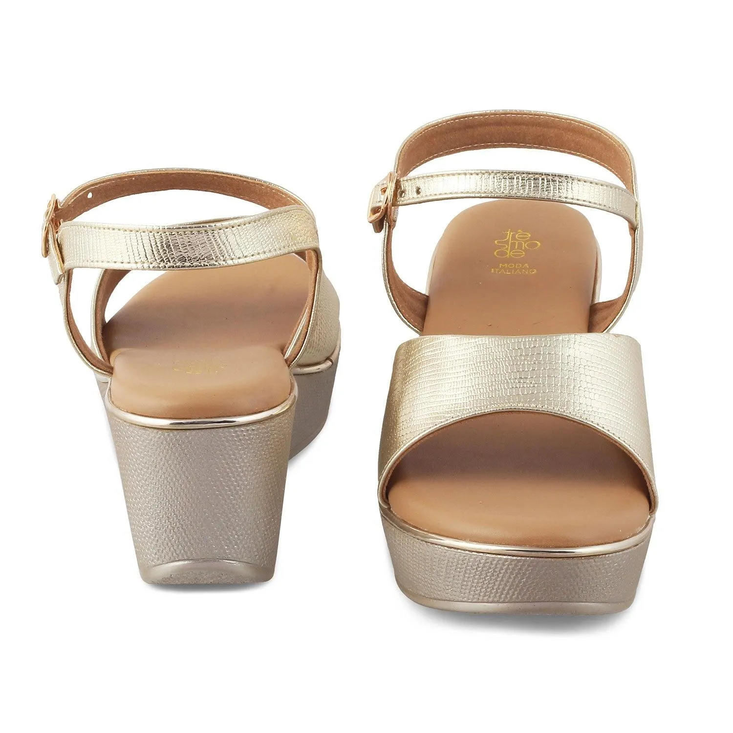 The Bannes Gold Women's Dress Wedge Sandals Tresmode