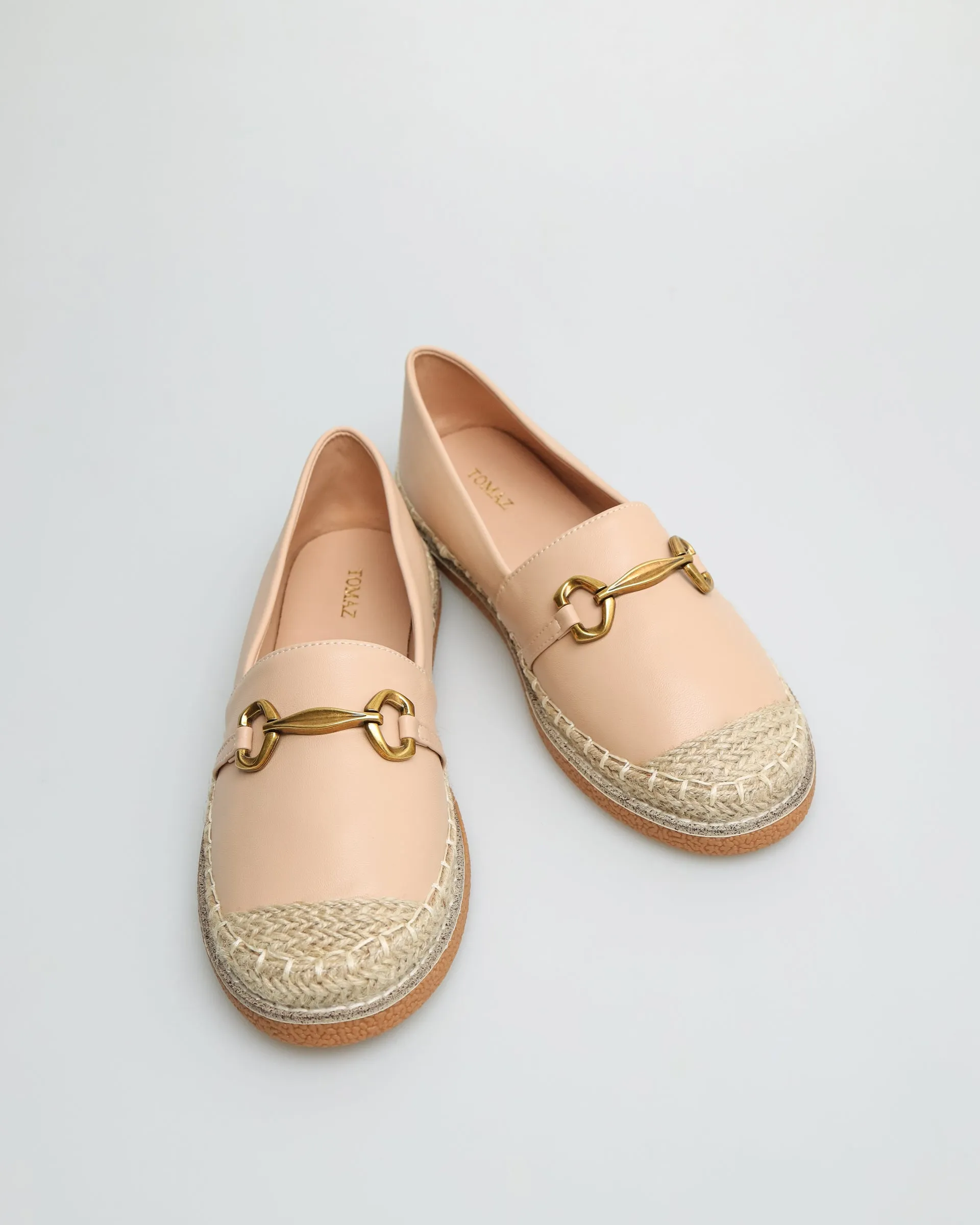 Tomaz YX146 Ladies Espadrilles Buckle Flats (Beige)