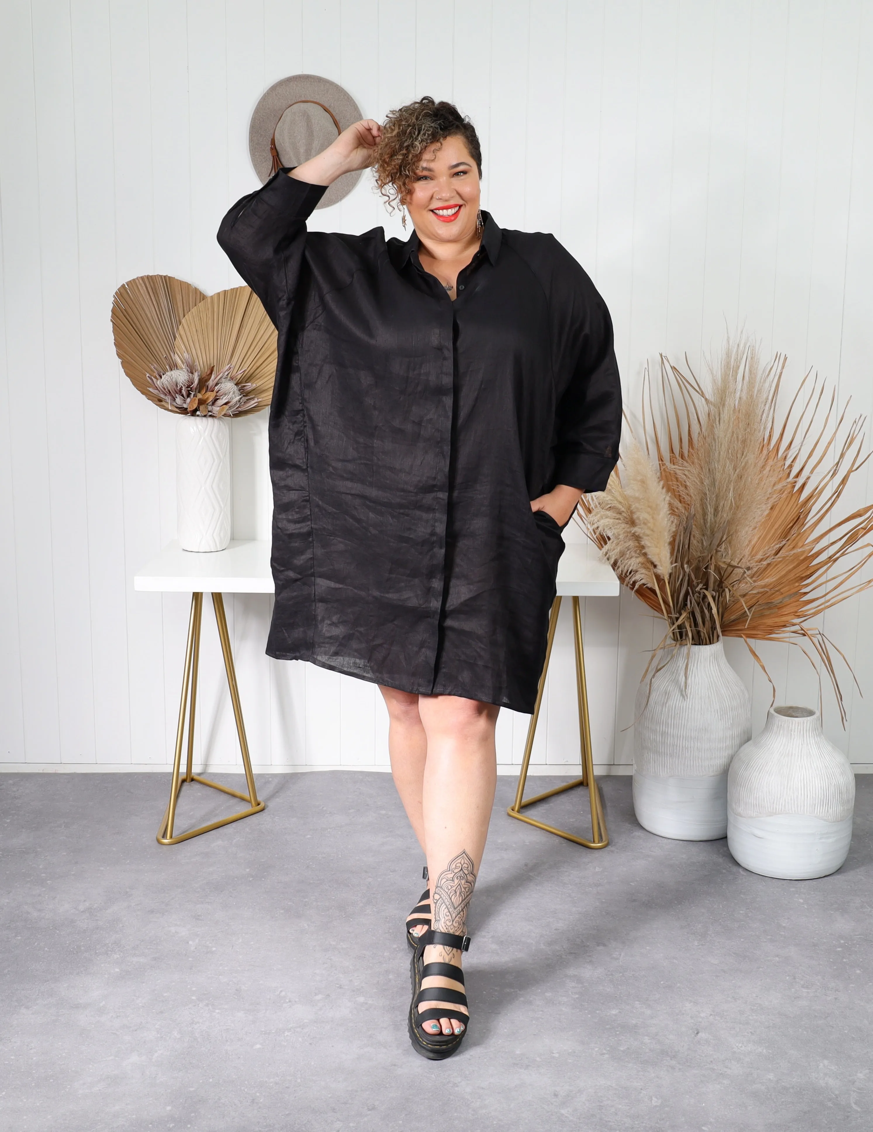 Valencia Linen Shirt Dress - Black