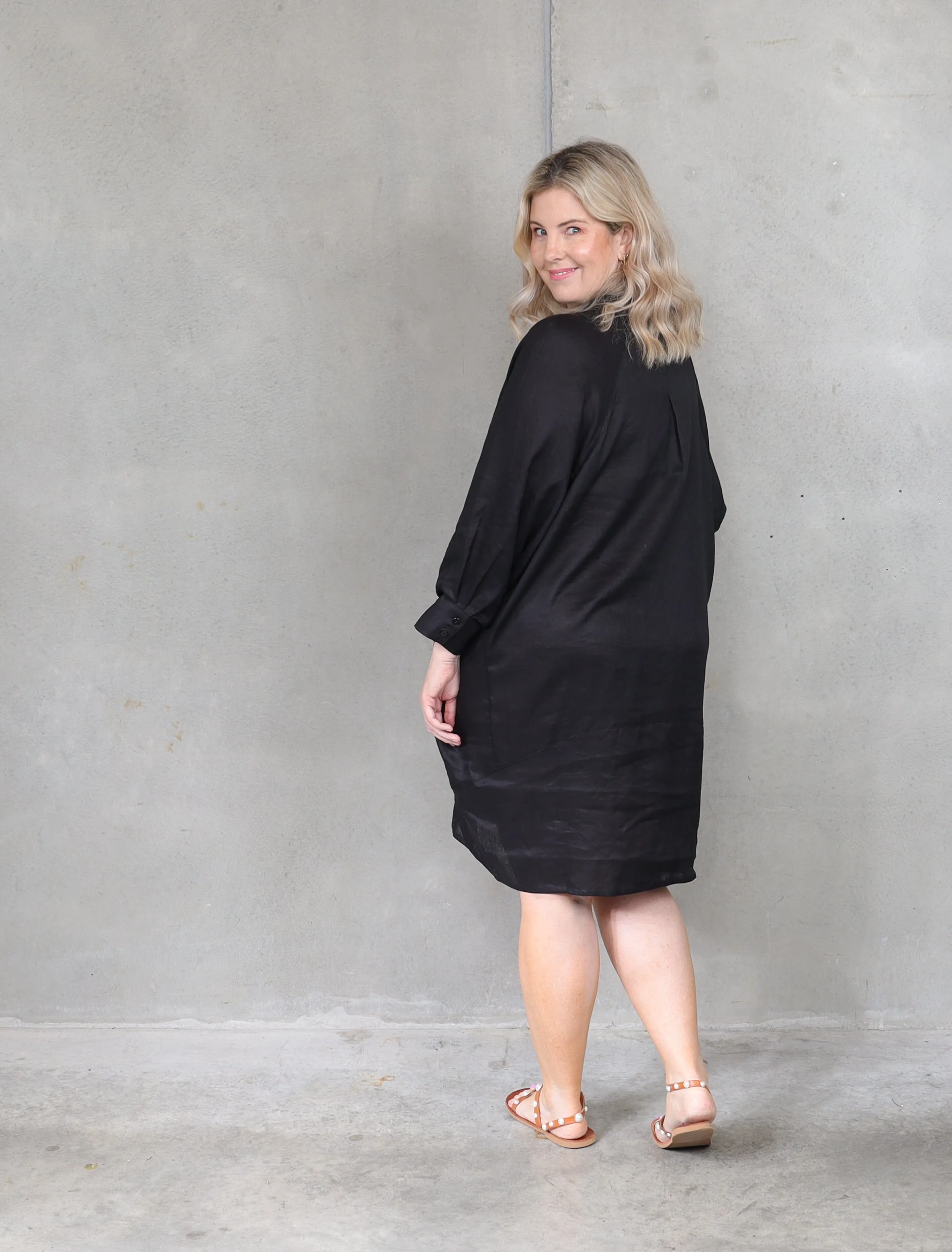 Valencia Linen Shirt Dress - Black