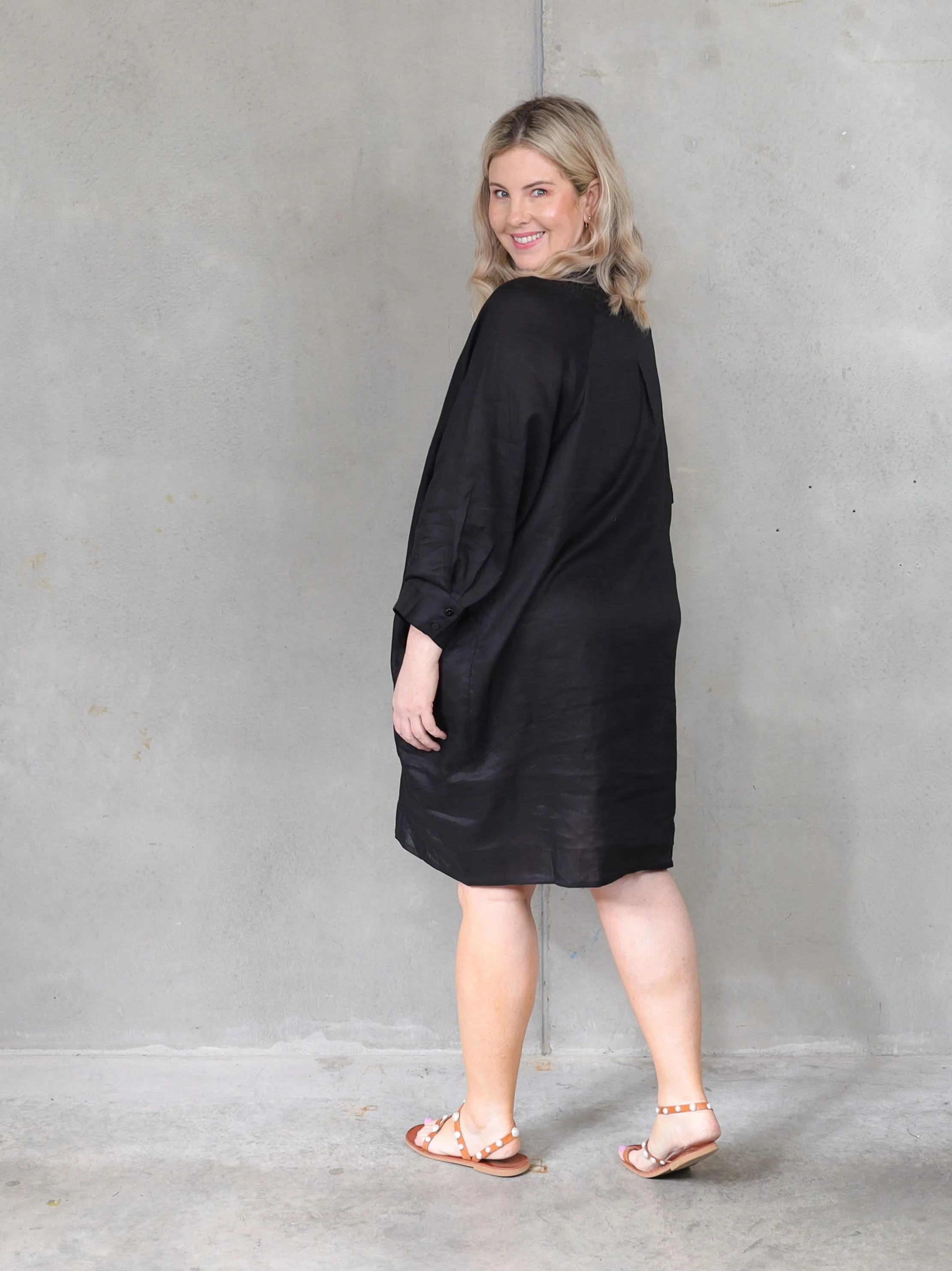 Valencia Linen Shirt Dress - Black