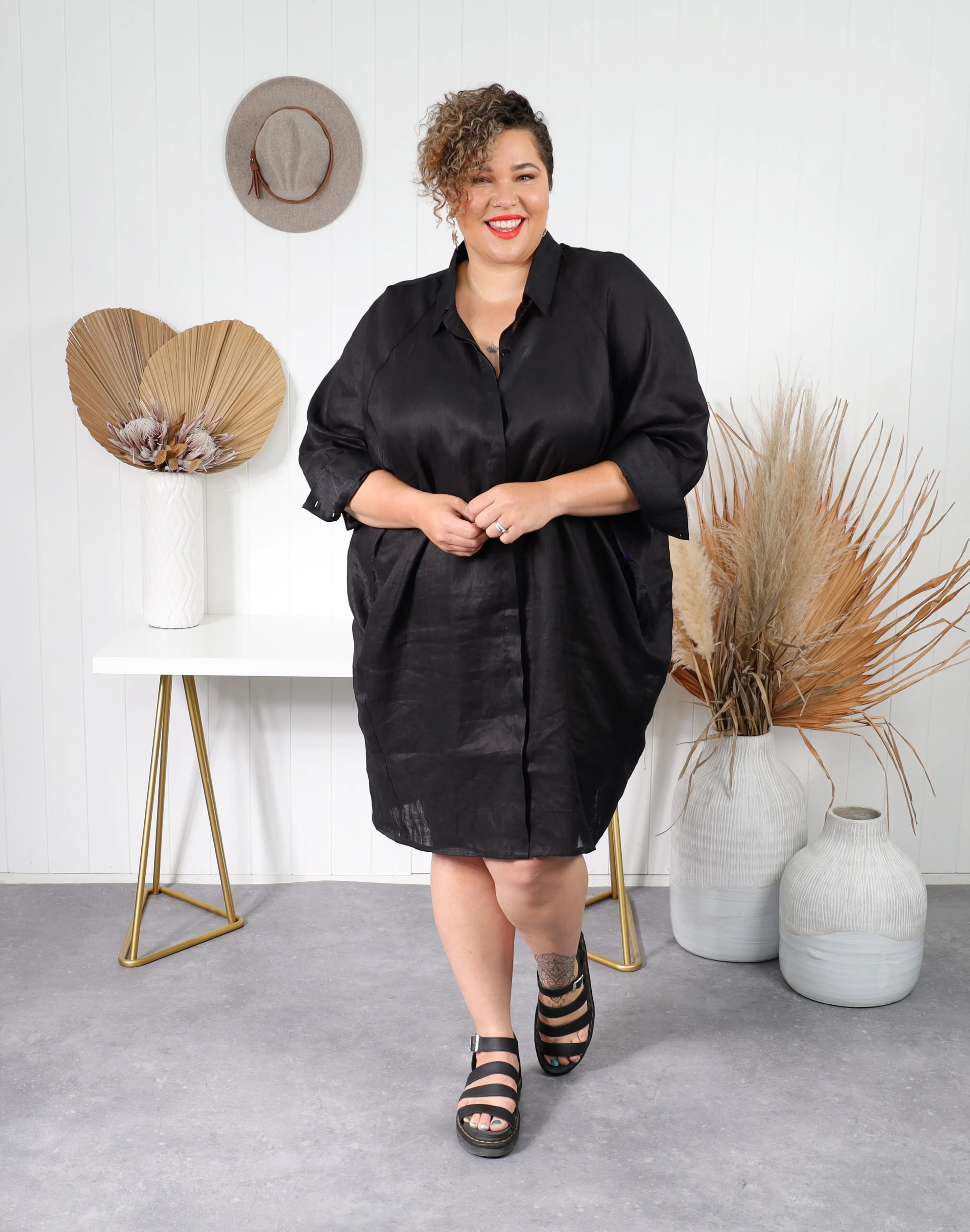 Valencia Linen Shirt Dress - Black