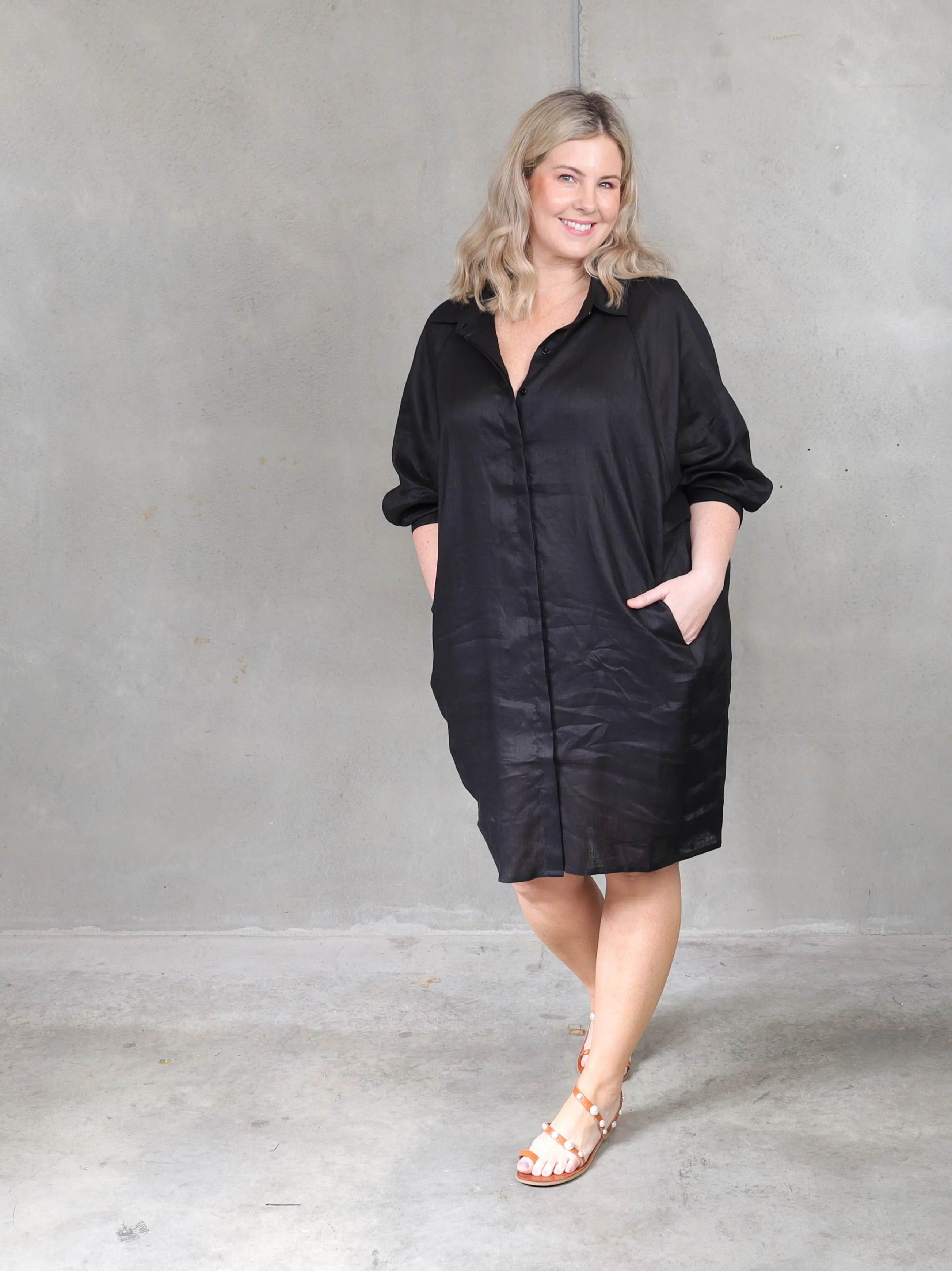 Valencia Linen Shirt Dress - Black