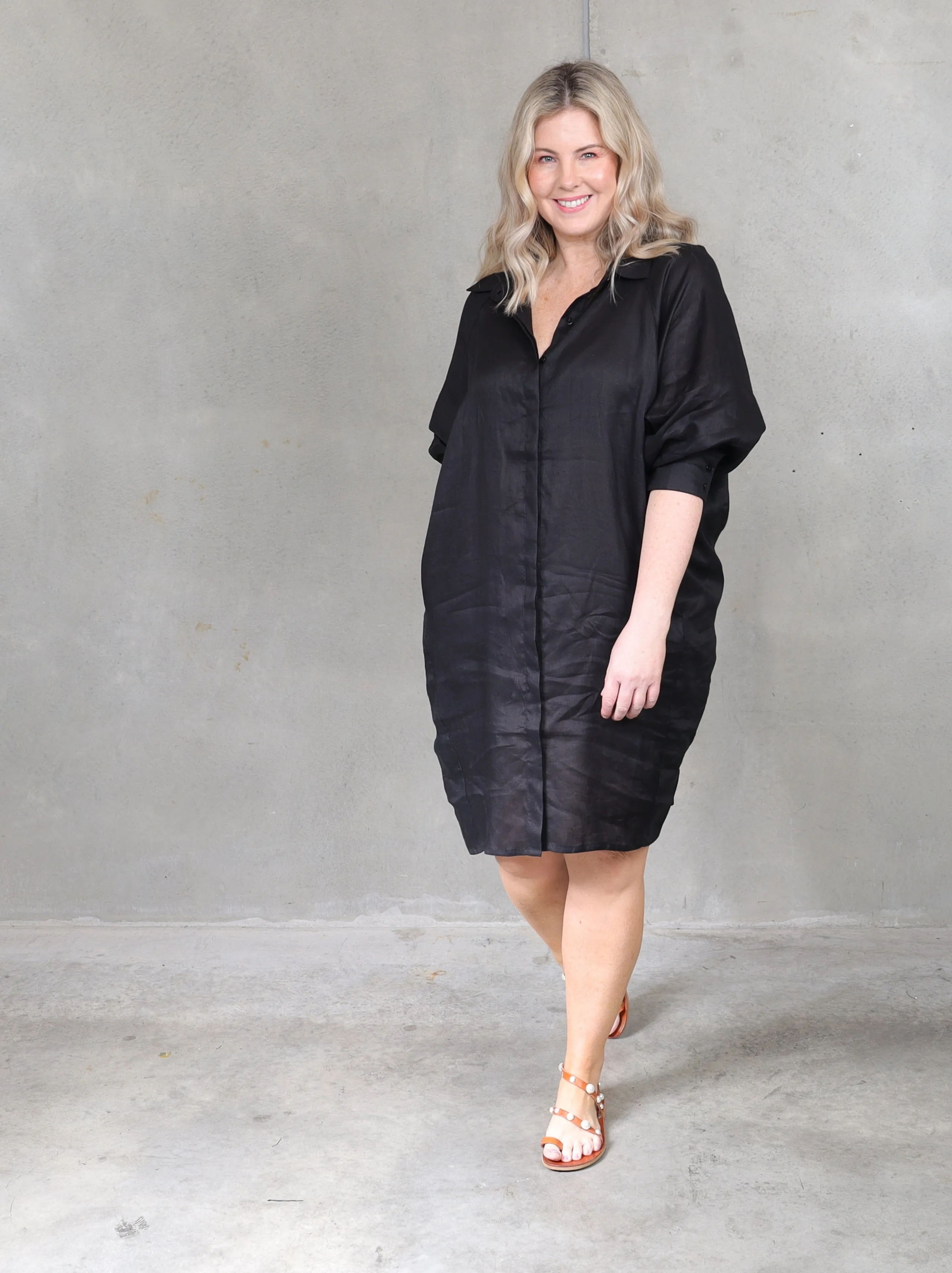 Valencia Linen Shirt Dress - Black