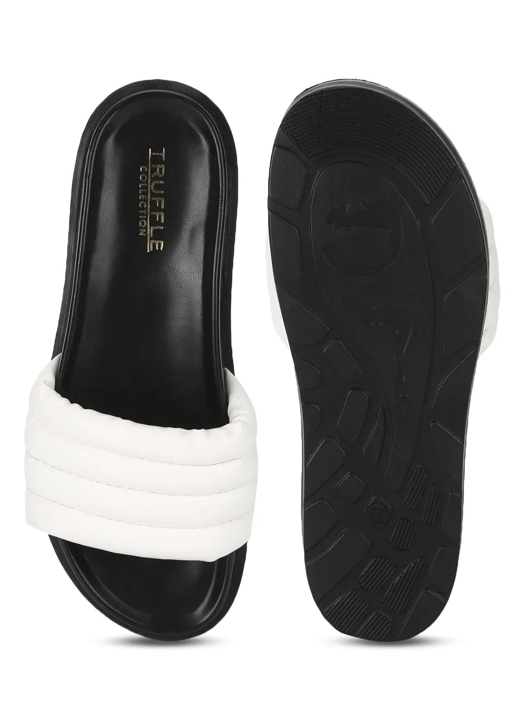 White PU Quilted Platform Slides