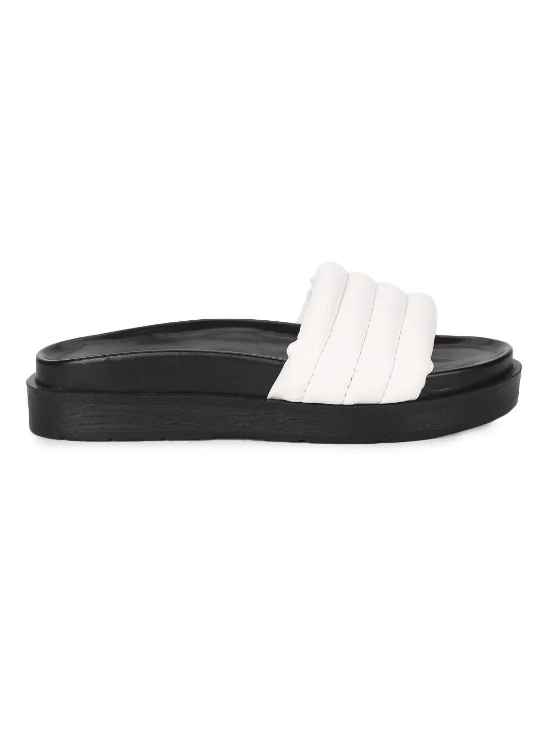 White PU Quilted Platform Slides