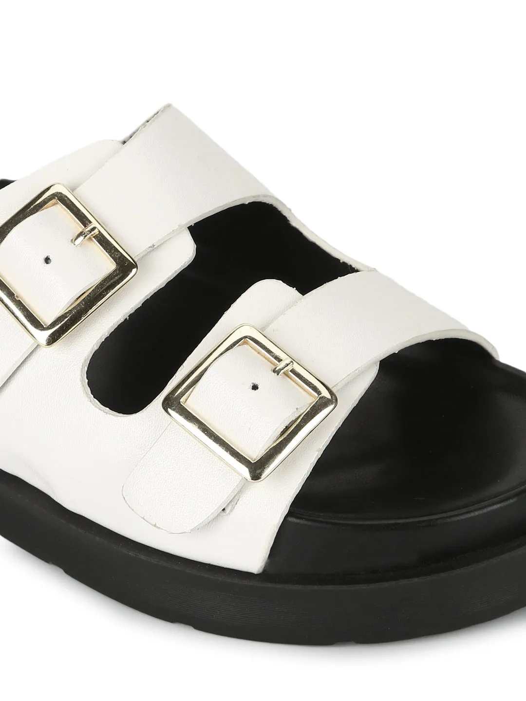 White PU Side Buckle Slides